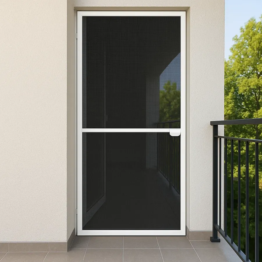 Drzwi moskitierowe zamontowane w wyjściu na balkon